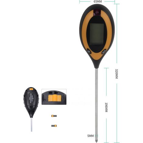 Bodenmessgerät mit pH-Wert, Feuchtigkeitsanzeige, Licht, Temperatursensor und LED-Anzeige für den Garten (1/5)