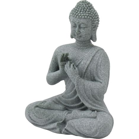 Statue de Bouddha en grès vert, sculpture, figurine bouddhiste assise, ornement pour salon ou cour 7135K-01 (1/5)
