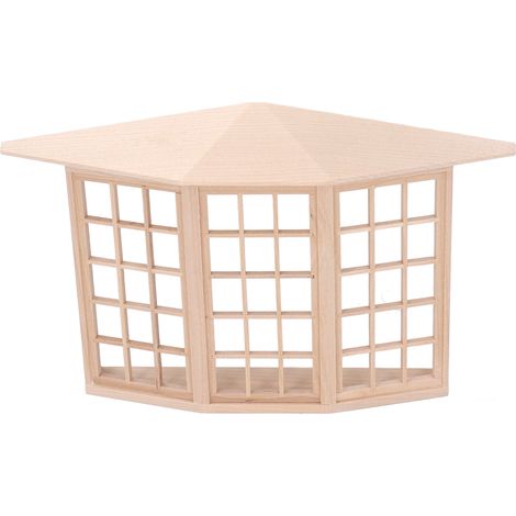 Fenêtre en baie miniature exquise en bois à 45 degrés pour maison de poupée à l'échelle 1/12, modèle à 3 côtés pour bricolage (1/5)