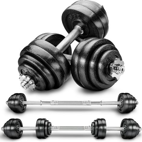 RE:SPORT 2 in 1 Set di manubri 30 kg  Set di manubri in ghisa regolabili  Manubri e bilancieri  Ganci a stella e tubo di collegamento