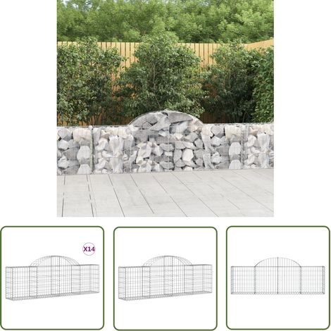The Living Store Gabionen mit Hochbogen 14 Stk. 200x30x60/80 cm Verzinktes Eisen - Gabionen - Gartenzaun - Gartendeko - Eisen - Korb (1/5)