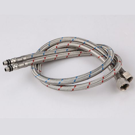 Tuyau flexible tressé 304 avec écrou de 3/8 pouce, tuyau d'arrivée d'eau chaude et froide pour robinet de cuisine