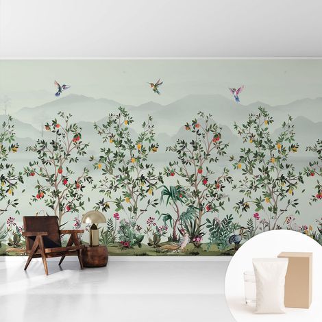 Tapete Vliestapete mit Kleber - Wanddekoration Wohnzimmer - Tapete Schlafzimmer Exotische Bäume 416x254 cm (1/5)