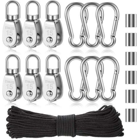 Seilrollenblock aus Edelstahl 304, Heberolle mit Seil, Schwenkrollenblock, Einzelrollenhaken, Edelstahlrolle, Hebeseilkabel, Seilrolle, Bl