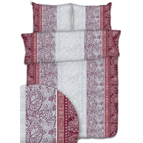 Bettwäsche-Set 160x200 bordeauxrot weiß grau Paisley-Ornamente
