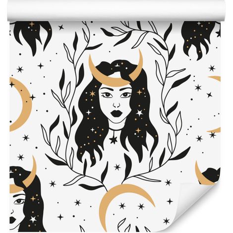 Carta da parati Donne e Astrologia, bianca e grigio chiaro, 50x1000 cm (1/5)