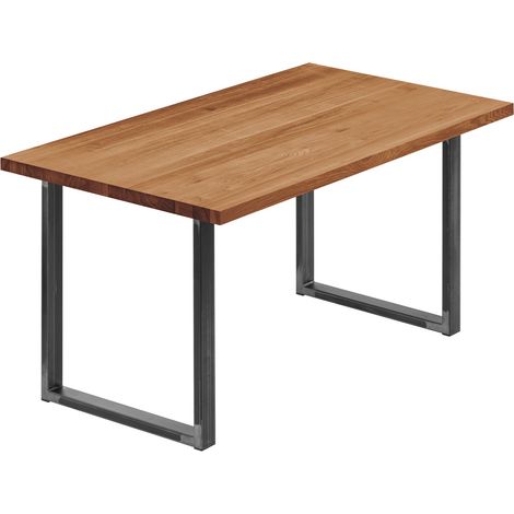 LAMO Manufaktur Esstisch Küchentisch, 120x80x76 cm (AxBxH), Loft, Dunkel / Rohstahl mit Klarlack, LEG-01-A-004-0000L