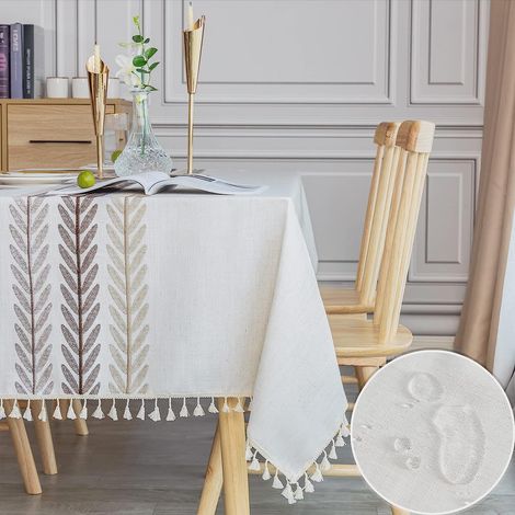 Nappe imperméable rectangulaire 140x180 cm en coton et lin – Tissu épais et infroissable – Coutures-broderie 3D pour décoration élégante (1/5)