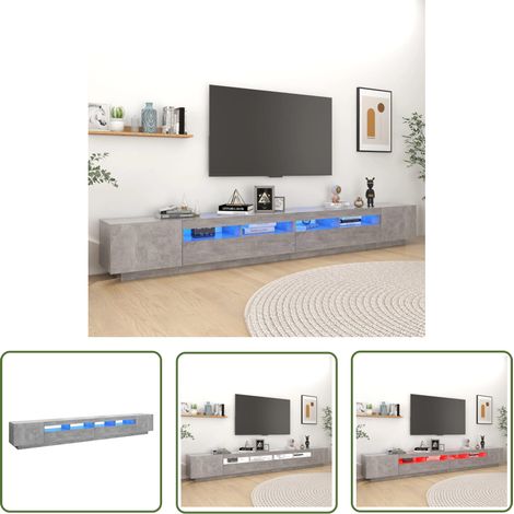 The Living Store Meuble TV avec lumières LED Gris béton 300x35x40 cm - Meuble Tv - Meuble Téléviseur - Meuble Tv Led - Éclairage Led - Meuble Gris (1/5)