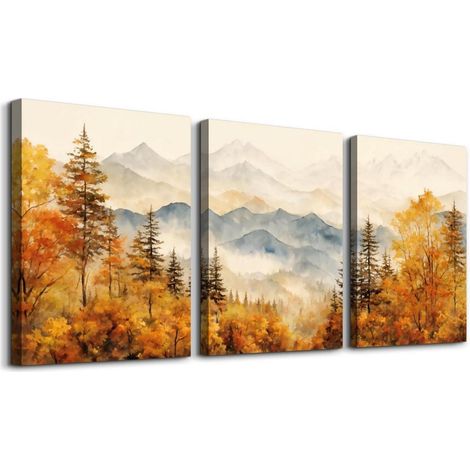Aquarell Gold Wald Leinwand Bilder Set Wohnzimmer 30cm x 40cm x 3 (1/5)