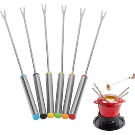 6-Piece Fork Set, Stainless Steel Fondue Forks, Chocolate Fondue Forks for Fruit, Barbecue, Pot, Fondue Skewers