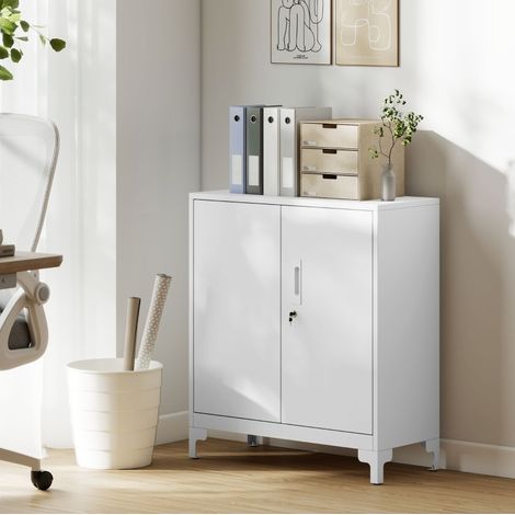 Armadio da ufficio 80x35x91 cm in metallo bianco con ante chiudibili a chiave – MEUBLIV (1/5)