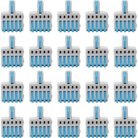 20 Connecteurs Rapides SPL 1 Entrée 5 Sorties, Répartiteur à Pousser, Cuivre et PC, Bornier Filaire Bleu (1/5)