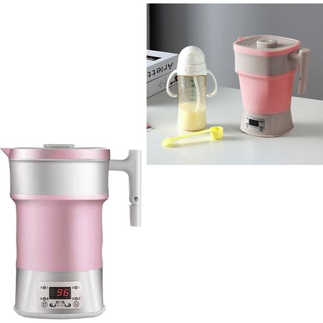 Bouilloire électrique pliable 110-220 V, 800 W, en silicone, portable, avec thermostat intégré, prise UE, rose, taille unique. (1/5)