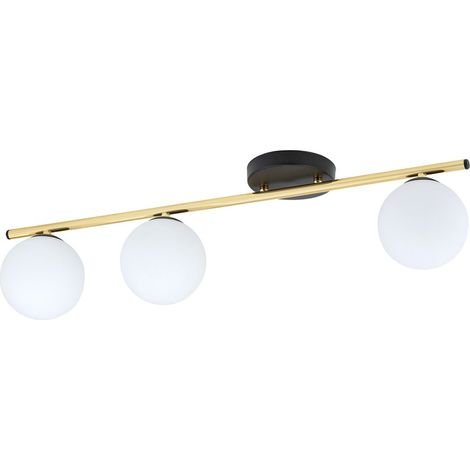 Lampada a Soffitto Monza, Acciaio verniciato a polvere, Vetro, Nero, Oro, Bianco, 80x20x14 cm