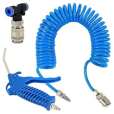 Air Blow Gun Kit Air Duster Cleaning Nozzle Blow Spray Tool Kit with 5 Meter Long Coil PU Air Hose,4×6mm(Blue) (1/4)