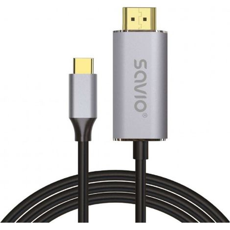 Cavo SAVIO USB-C - HDMI 2.0b (2 m) - Argento-Nero
