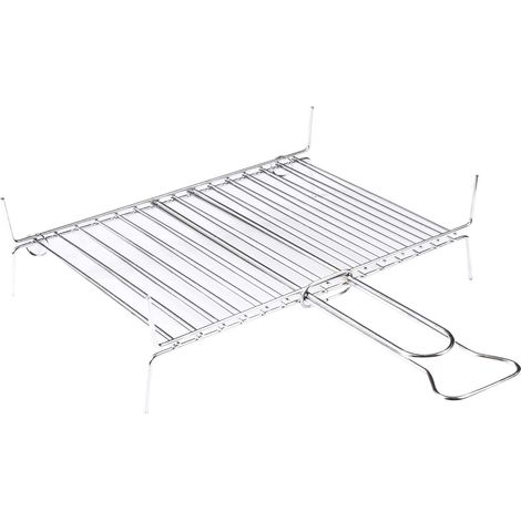Griglia per Barbecue, Graticola in Acciaio cromato con Manico, Barre Verticali Lisce, Apribile e richiudibile 50x35cm 21 barre