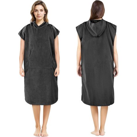 Poncho de Plage Adulte, 110  78 cm Peignoir de Bain avec Poche pour Homme Femme, Peignoir Rapid Séchage et Léger, Serviette de Surf avec Capuche pour Plage Natation Plongée (1/5)