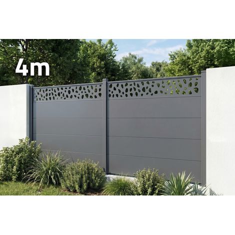 Clôture aluminium lames larges 4m H.150 gris anthracite - ALPIS SUNNY motif galets (1/5)