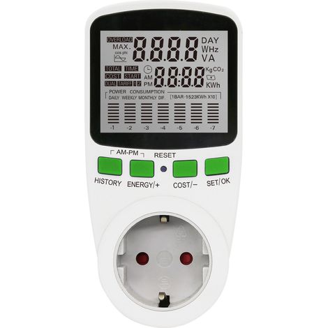 Prise Compteur d'Énergie Avancé Type F -Précision ±2%,Écran LCD Multifonction, Mesure Consommation 3680W 16A (1/5)