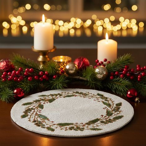 Sottopiatto natalizio rotondo con agrifogli per decorazioni natalizie, da Ø 36 cm (1/3)