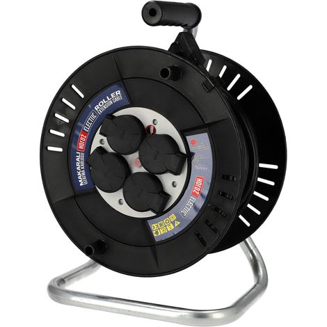 Enrouleur électrique 4 prises 2P+T IP44 noir 40m – Câble 3x1,5mm² – 2000W pour chantiers humides – Horoz Electric (1/5)