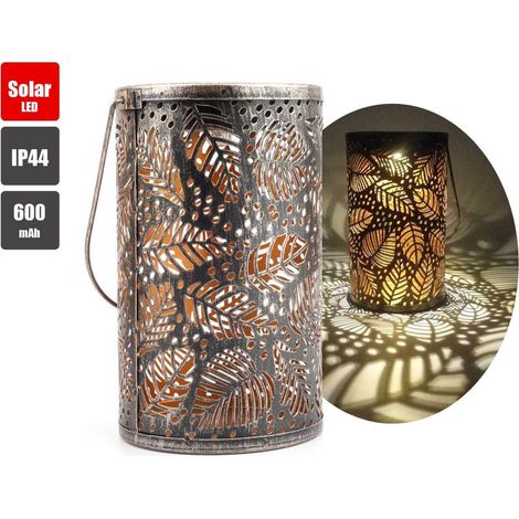 Lampe solaire LED d'extérieur pour jardin, lanterne solaire suspendue, décoration lumineuse rétro en métal ajouré en forme de feuille, étanche (1/5)