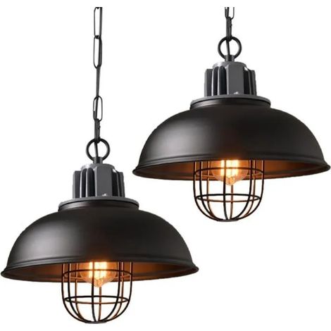 U-Do 2pcs Rétro Lustre Suspension E27 33cm Luminaire Style Industrielle - Noir (1/4)
