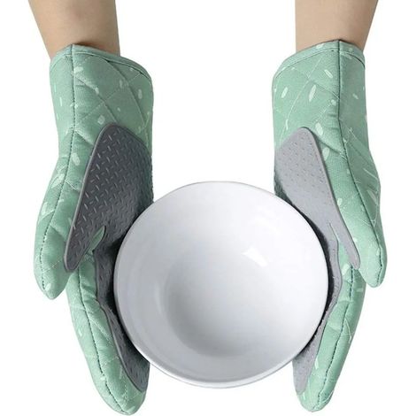 Gants de cuisine en silicone résistants à la chaleur jusqu'à 260°C antidérapants longs pour cuisson cuisson (vert) (1/4)