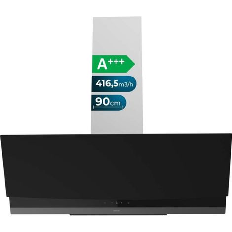 Cecotec Campana Extractora 90cm Decorativa Bolero Flux DT 904400 Matt Black A+++. Succión 416,5m³/h, 3 Velocidades