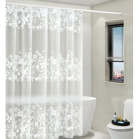 Rideau de douche avec cantonnière attachée pour salle de bain, tricot transparent à motifs floraux victoriens blancs, ensemble de décoration en tissu shabby chic, l 72" x L 72" (1/4)