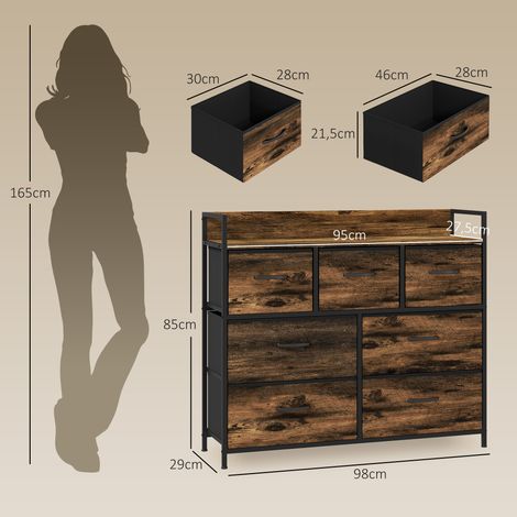 Kommode, Sideboard mit 7 Stoffschubladen, Industrial Design, Stahlrahmen, 98x29x85cm, Braun/Schwarz (1/5)