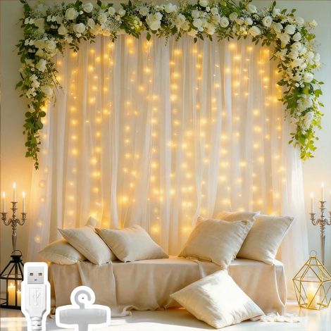 Rideau Guirlande Lumineuse LED 1x1m 100 LEDs Câble DExtension 3m Alimentation USB Câble Transparent Blanc Chaud Intérieur Et Extérieur Pour Noël Chambre Fête Mariage Balcon Décoration De Jardin