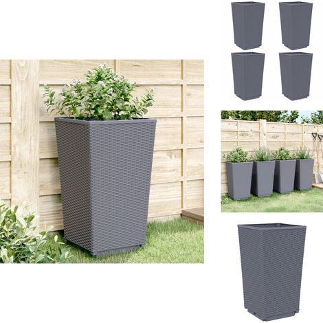 Jardinières 4 pcs bleu gris 32,5x32,5x57 cm PP - Jardinières En Rotin - Pots De Fleurs Exterieurs - Jardinières Design - Jardinières Résistantes - Pot De Fleurs Rectangulaire (1/5)
