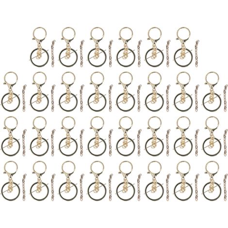 30 lots d'anneaux porte-clés en métal, résistants à la déformation, couleur durable, kit avec chaînes pour bricolage, pendentifs et lacets, teinte or (1/5)