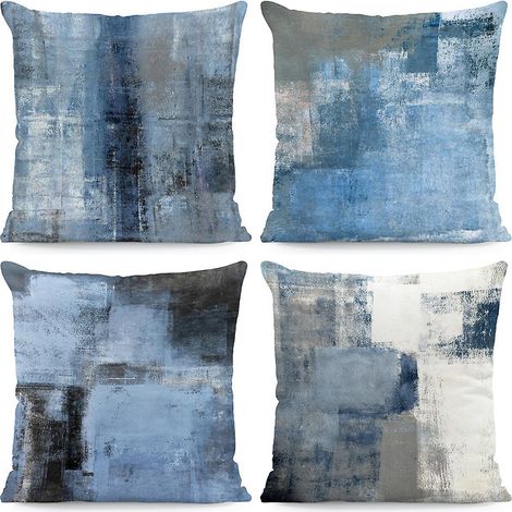 Kissenbezug mit Aquarellmuster, 45 cm x 45 cm, 4er-Set, marineblau-graue Kissenbezüge, 18 x 18 Zoll, dekorative quadratische Polyester-Kissenbezüge (1/5)