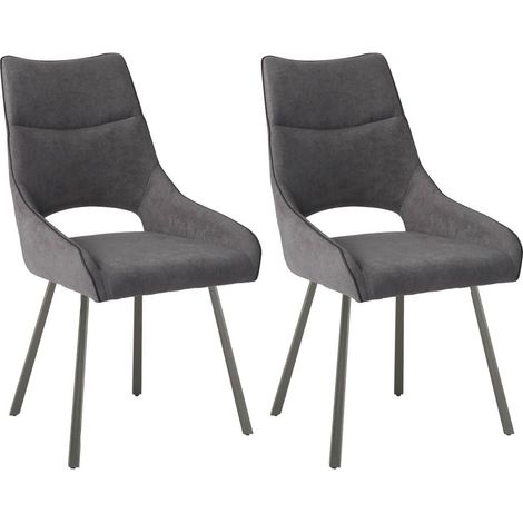 Lot de 2 chaises tissu coloris gris anthracite pieds métal laqué gris - SILOUAN (1/4)