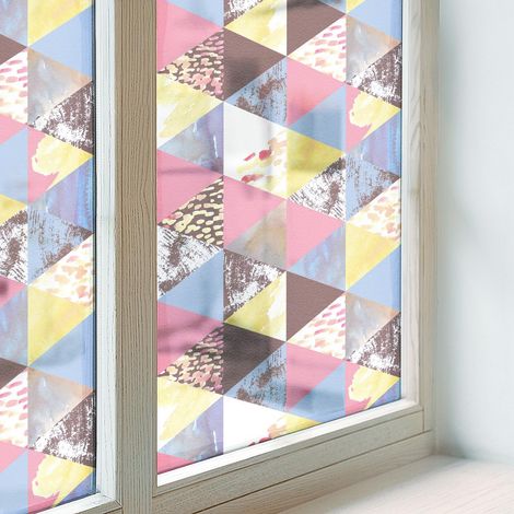 Fensterfolie 50x146 cm Dekorfolie Blickdicht Folie für Zuhause Schlafzimmer Sichtschutz Fenster Milchglas PVC Dekorativ Selbstklebend Bunte Dreiecke