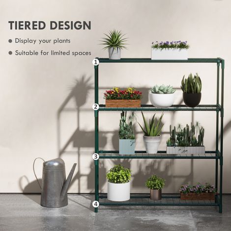 Tall Dark Green Steel Plant Stand with 4 Shelves for Indoor and Outdoor Use, Easy Assembly, 10kg Load Capacity per Shelf (1/5)