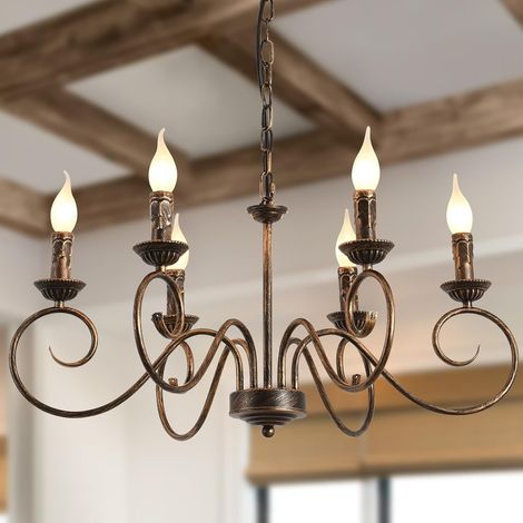 Lustre Vintage Bronze Campagne Française 6 Lumières, 62 cm (1/5)