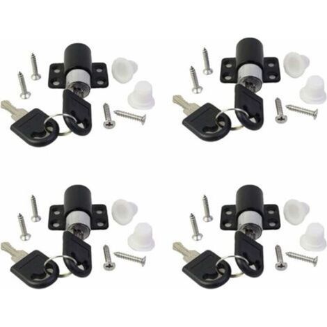 Ensemble de 4 serrures de sécurité avec clé, serrure de porte coulissante, boulon de Patio, limiteur antivol, noir (1/4)