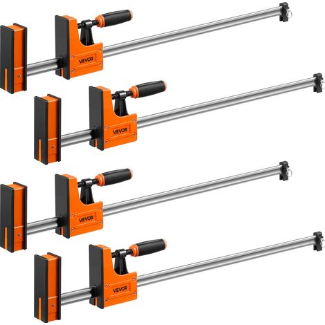 Serre-joints à Barre 4 PCS Pince en F Ouverture 91,4 cm Force 680 kg, 2 Modes Pince/Écarteur, Patins en Caoutchouc, Poignée Ergonomique, Barre en Acier au Carbone, pour Travaux du Bois et Métal (1/5)