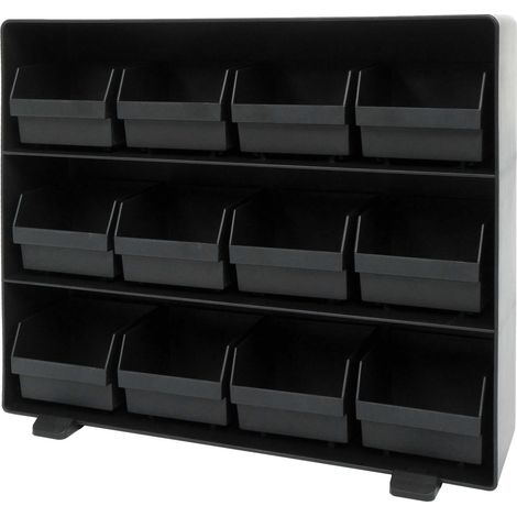 Caja de almacenamiento HHG-765, sistema de almacenamiento para cajas de piezas pequeñas, 12 compartimentos extraíbles, 30x33x8cm negro