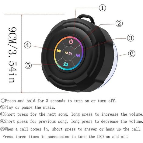 Enceinte Bluetooth portable pour la douche avec lumière LED et ventouse, enceinte sans fil étanche pour la salle de bain, l'extérieur, le sport et le vélo (1/5)