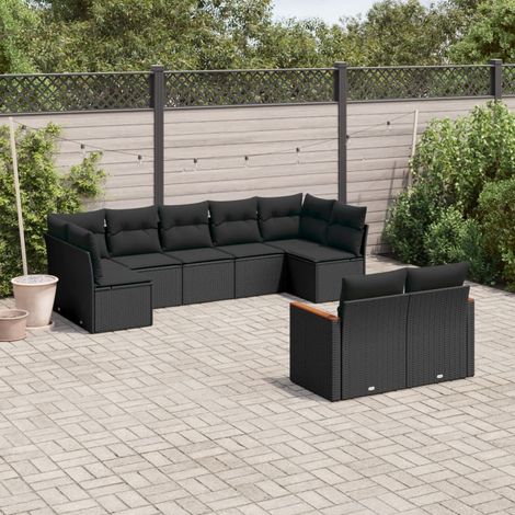 vidaXL Set Divani da Giardino 9 pz con Cuscini Nero in Polyrattan (1/3)