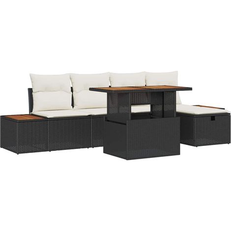 Garden Sofa Set with Cushion 6 pcs Black Poly Rattan vidaXL