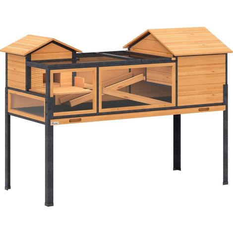 CHICFURN Recinto per tartarughe e piccoli animali 128x63x96 cm in legno giallo a 2 livelli (1/5)