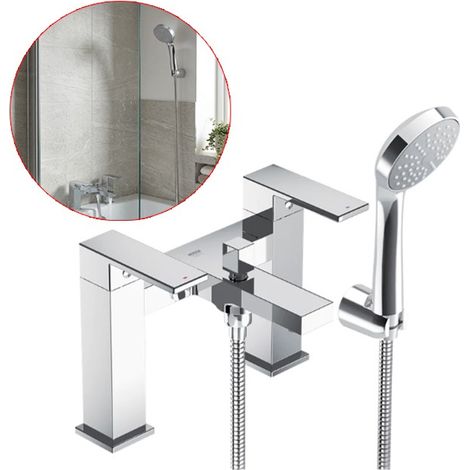 Mira Showers Evoco Square Bath Shower Mixer Tap Chrome Deck Mounted + Head Hose (1/3)