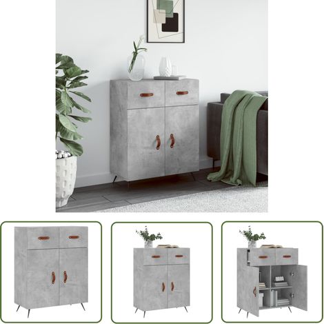 The Living Store Buffet gris béton 69,5x34x90 cm bois d'ingénierie - Buffet Design Moderne - Buffet Gris - Buffet Rangement - Armoire Entrée - Meuble Salon (1/5)